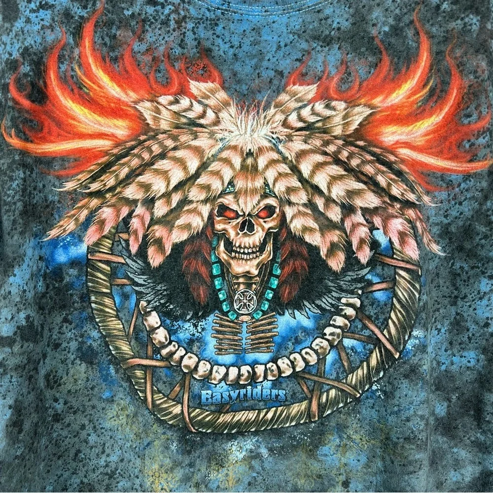 Anvil Easyriders Saloon Blue Black Tie Dye Skull Dreamcatcher T-Shirt Mens Sz L
